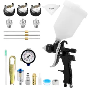 RRJ HVLP Spray Gun Kits with Air Regulator, Air SprayPaint Gun with 1.4/1.7/2mm Nozzles, 600cc Cup,Automotive Paint Gun Sprayer, Gravity Spray Gun forCars, Furniture, DIY Painting budget lvl ppaint mode adjustable high capacity container copper