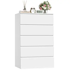 FOTOSOK 5 Drawer Dresser, White Dresser, Dresser for Bedroom, Tall Dresser Chest of Drawers, White Storage Cabinet with 5 Drawers