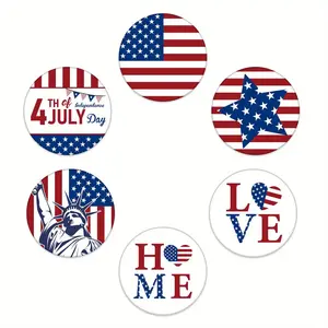 6 wooden Independence Day-themed coasters, suitable for Independence Day table decoration. The wooden beverage coasters feature patterns of the Statue of Liberty, the national flag and stars. Available in red, white and blue, they are ideal for parties an