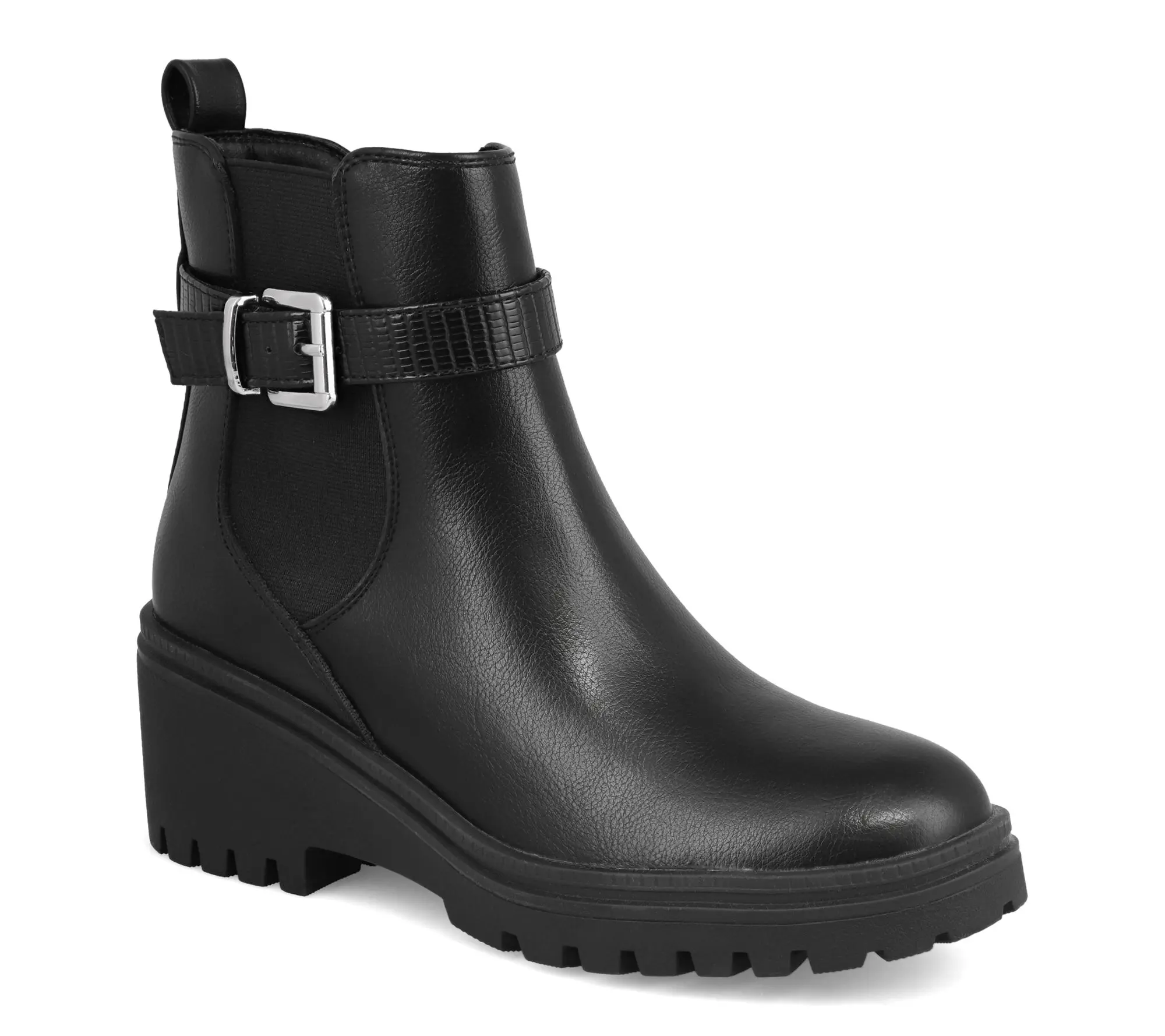 MIA Wedge Heel Buckled Ankle Booties - Elis