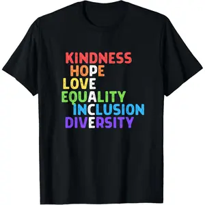 Casual Cotton shortsleeve tees  Kindness Peace Equality Inclusion Diversity Human Rights T-Shirt