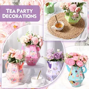 12 Pcs Tea Party Centerpieces for Table Spring Summer Wedding Party Decorations 6.8'' Teapot Princess Flower Vase Boxes Table Decor for Floral Themed Birthday Baby Shower, Wedding Birthday Party Dessert Table Decoration, Baby First Year Scene Setup Decor