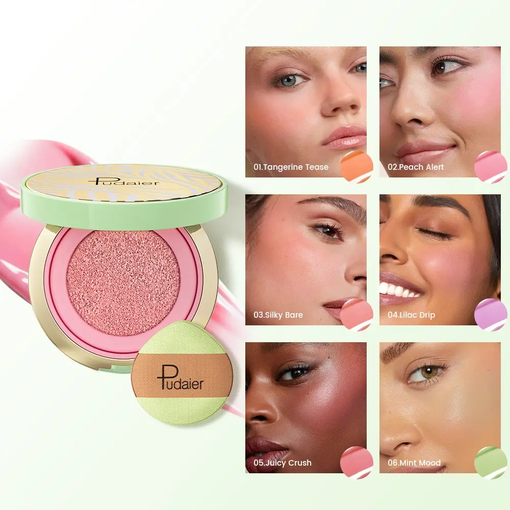Waterproof Long-Lasting 6-Color Liquid Blush, Flawless Coverage, Lightweight Hydrating Cushion, Non-Caking, Perfect for All-Day Wear