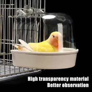 Clear Hanging Bird Bath For Cage Parakeet Bird Cage Accessories Parrots Bathtub Bath Shower Cage For Canary Budgerigar Cockatiel