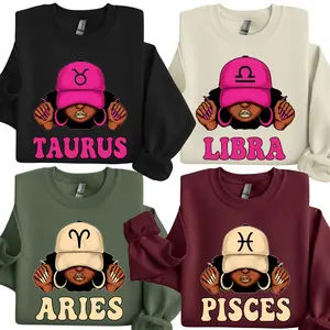 All 12 Zodiac Signs Slay Girl Sweatshirt – Taurus, Libra, Aries & Pisces Astrology Crewneck, Cozy Streetwear Horoscope Shirt with Bold Zodiac Graphic, Perfect Gift for Astrology Lovers Women