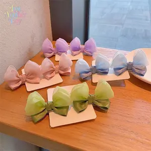 6pcs Kids' No-Pull Bunny Ear Bow Hair Clips, Jelly-Style Organza & Satin Bow Barrettes for Toddlers, Gentle Fabric Wrapped Hair Accessories for Babies & Little Girls