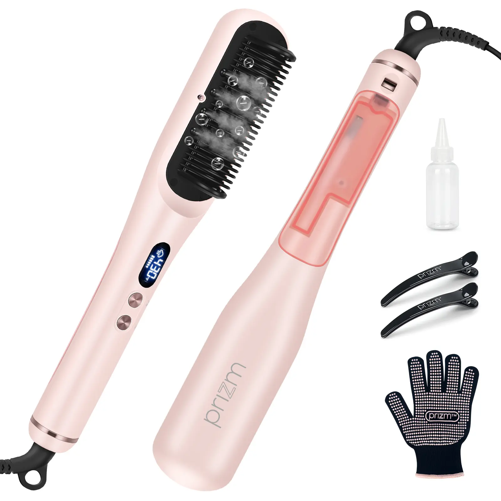 Prizm Steam Hair Straightener Brush, 430°F Steam Straightening Brush for Curly/Thick Hair, Ionic Steam Straightener for Frizz Control Styling Brush, Hair Straightening Comb, Professional Steam Styler #hairtools