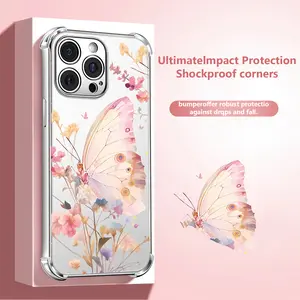 Flower Butterfly Four corner airbags Phone case for iPhone Samsung Galaxy 17Pro Max Air 16 15Plus 14 13 12 11 XR XS S25 S24 S23 S22 cases,Shockproof Drop, Protection Durable, Protective Silicone Cover.ZQ03