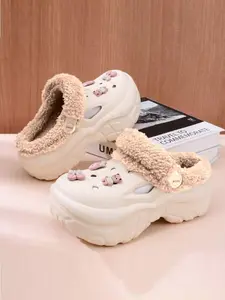 Women's Winter Warm Eva Clog Shoes, Cute Non-Slip Cotton Slippers, Fluffy Home Slippers, DIY Decorable Mules, Ankle-High, Fall & Winter Fashion, 7cm Heel Increase