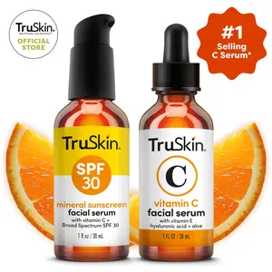 TruSkin Protect & Glow Vitamin C Bundle -  SPF30 Mineral Tinted Sunscreen Facial Serum with Vitamin C & Hyaluronic Acid + Vitamin C Facial Serum with Hyaluronic Acid & Aloe for Brightening & Protecting - Fragrance Free - Lightweight - UV protection