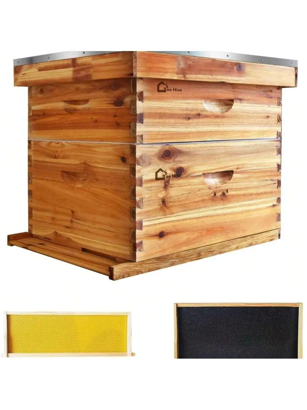 Gaomon Langstroth 10-Frame Complete Bee Hive Starter Kit - Cedarwood, 100% Beeswax-Dip Natural Material, Includes 1 Deep+Super Box, Frames, Foundation, Metal Cover for Beginner Beekeepers