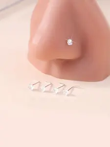 Elegant Women's Nose Ring Set, Simple Style Rhinestone Decor Nose Ring, L-shaped Studs for Daily Wear & Gift