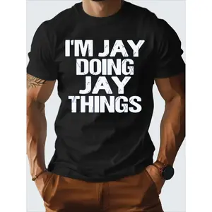 Men'S IM JAY DOING JAY THIN Graphic T-Shirt - Bold "I'M JAY DOING JAY THINGS" Print Crew Neck Tee, Lightweight Everyday Shirt for Streetwear, Gym, Office - Machine Washable All-Season Casual Top for Men, Gym Apparel, Streetwear Fashion, Medium Elasticity