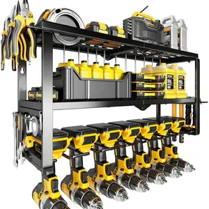 Heavy Duty Power Tool Organizer Wall Mount - 300lb Capacity 3-Tier Storage Rack with 7 Drill Holders for Garage Workshop Tools