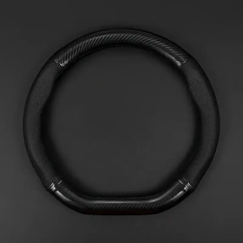 PU Leather Automotive Steering Wheel Cover, Universal Non-Slip & Breathable D-Type Protector, Fashion Car Interior Accessories, D-Shaped Steering Wheel Wrap, Fits 37cm/14.57in–38cm/14.96in