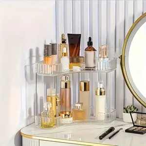 Multifunctional Transparent Acrylic Cosmetic Organizer Rack, Triangle Corner Shelf for Bathroom Vanity, Perfume & Skincare Display Stand