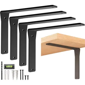 4 Pack Heavy Duty Shelf Brackets 8 Inch - 10 by  - Decorative L Bracket for Shelves, Metal Shelf Support Bracket, Wall Mounted Countertop Iron Corbels, Floating Black Shelving Brackets
