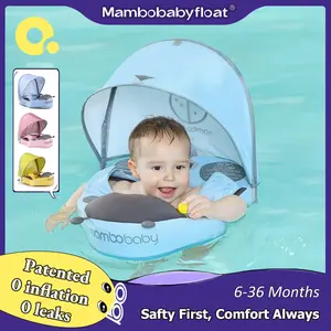 Non-Inflatable Baby Swimming Float with Removable UPF 50+ Sunshade Solid Pearl-Foam Infant Pool Floater - Anti-Flip Safety Waist Float for Kids 3-24 Months - Leak-Proof Outdoor Water Toy, Kids Outdoor Play, Pool Accessories