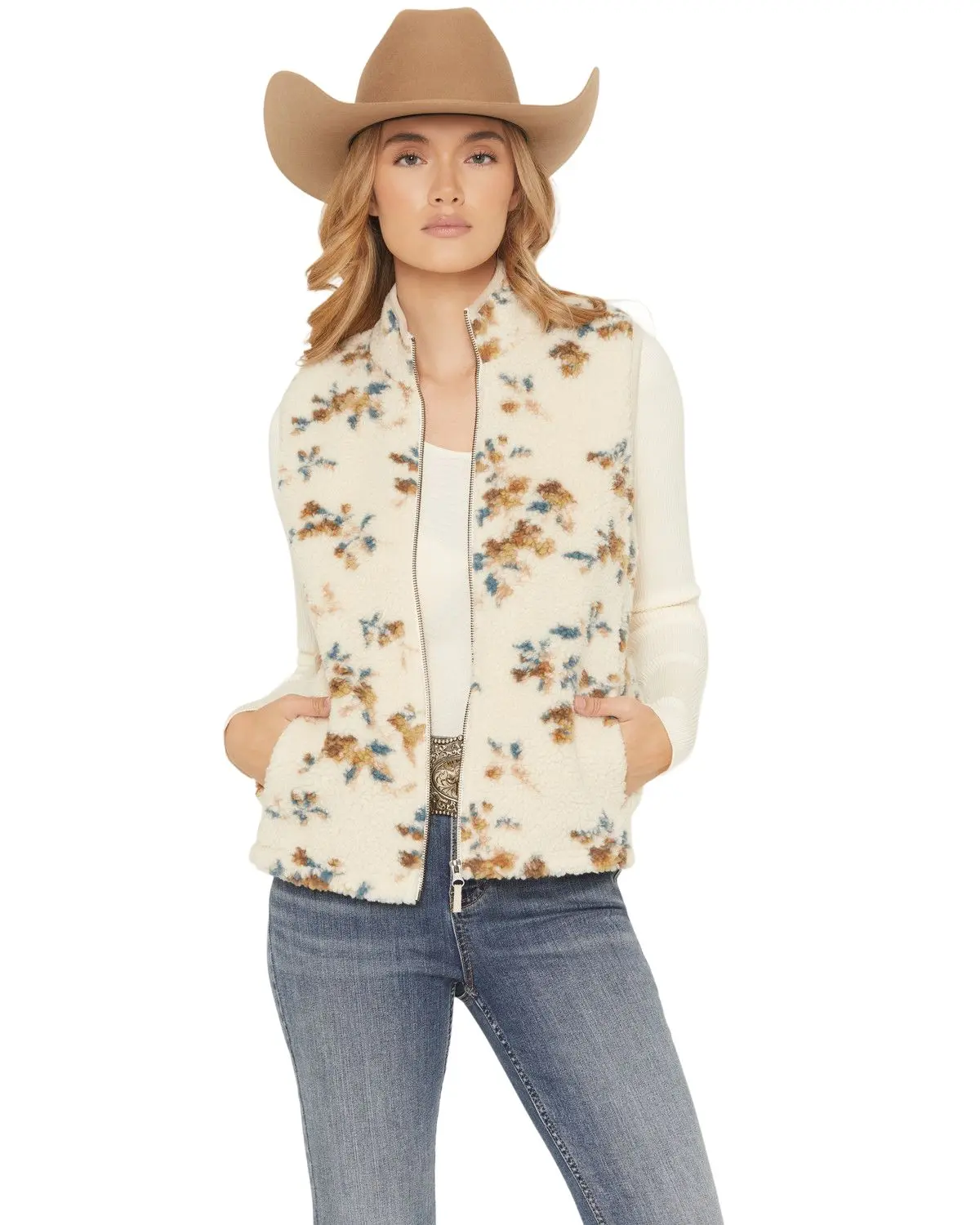 Shyanne Women's Women'S Floral Print Sherpa Vest - Srfa25v13-Crm