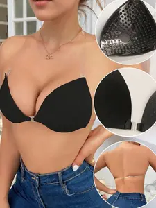Women's Invisible Gather Bra, Underwear, Strapless Invisible Adhesive Bra, with Straps, Suitable for Backless Dresses, Casual
