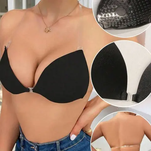 Women's Invisible Gather Bra, Underwear, Strapless Invisible Adhesive Bra, with Straps, Suitable for Backless Dresses, Casual, Basic, Lift Shape Bra, Adhesive Sticky Bra, Sticky Bra Push