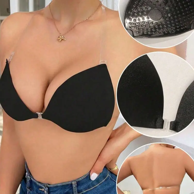 Women's Invisible Gather Bra, Underwear, Strapless Invisible Adhesive Bra, with Straps, Suitable for Backless Dresses, Casual, Basic, Lift Shape Bra, Adhesive Sticky Bra, Sticky Bra Push