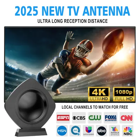 WERCHTAY Indoor Digital TV Antenna for Smart TV - 4K & 1080p Full HD, 360° Amplified Long-Range Signal Reception, Strong Magnetic Base, Easy Installation, Universal HDTV Accessory, Magnetic Snap-On