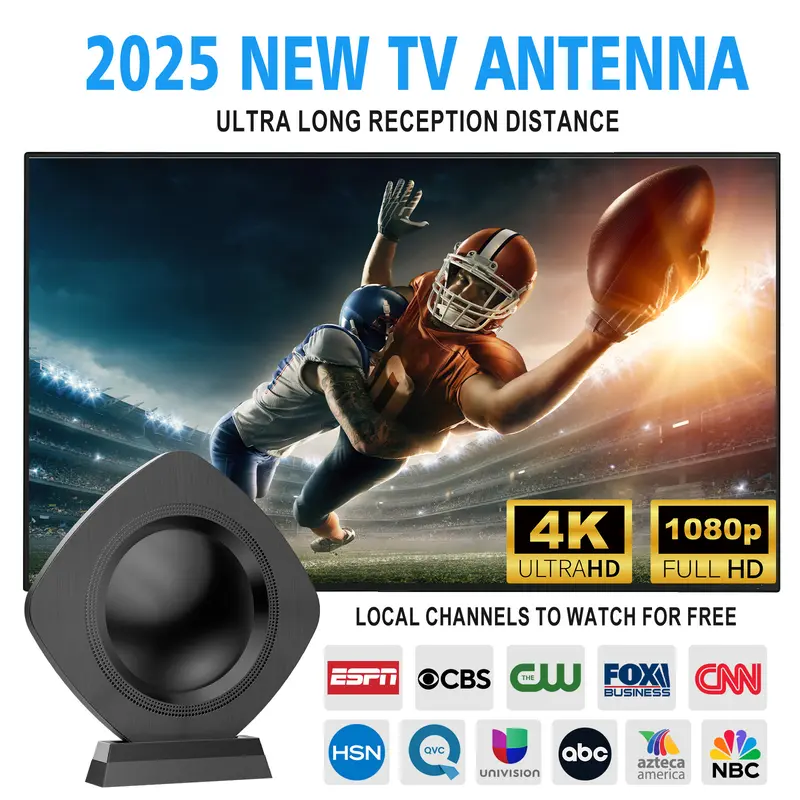 WERCHTAY Indoor Digital TV Antenna for Smart TV - 4K & 1080p Full HD, 360° Amplified Long-Range Signal Reception, Strong Magnetic Base, Easy Installation, Universal HDTV Accessory, Magnetic Snap-On