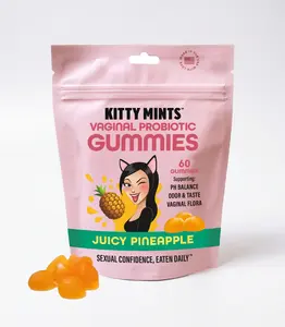 Women's Kitty Mints Probiotic Gummies - Juicy Pineapple Flavor, pH Balance Support, Feminine Flora Support, Vitamin C, Vegan, Sugar-Free Healthcare Supplement
