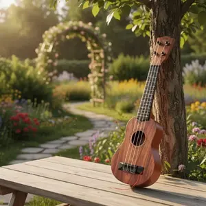 17 Inch Playable Ukulele Mini Guitar with Comfortable Nylon Strings, Portable Design with Picks and Open Tuning Pegs, Ideal for Beginners and Music Lovers