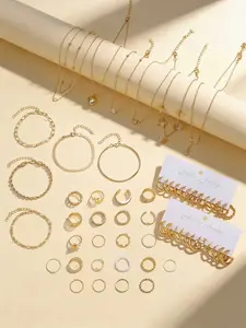 Vintage Fashionable Jewelry Set, Faux Pearls Twist Decor Earrings Necklace Bracelet Rings Set As Gifts, for Women & Girls, Exquisite Jewelry Set for Gift, without Box