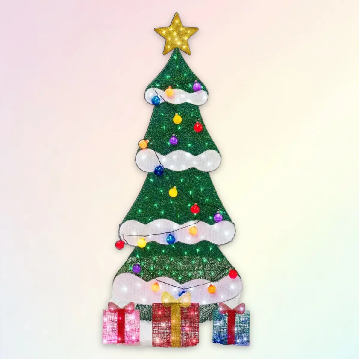 Best Choice Products 6ft Lighted 2D Christmas Tree Outdoor cor w/ 170 LED Lights, Gift Boxes, Storage Bag