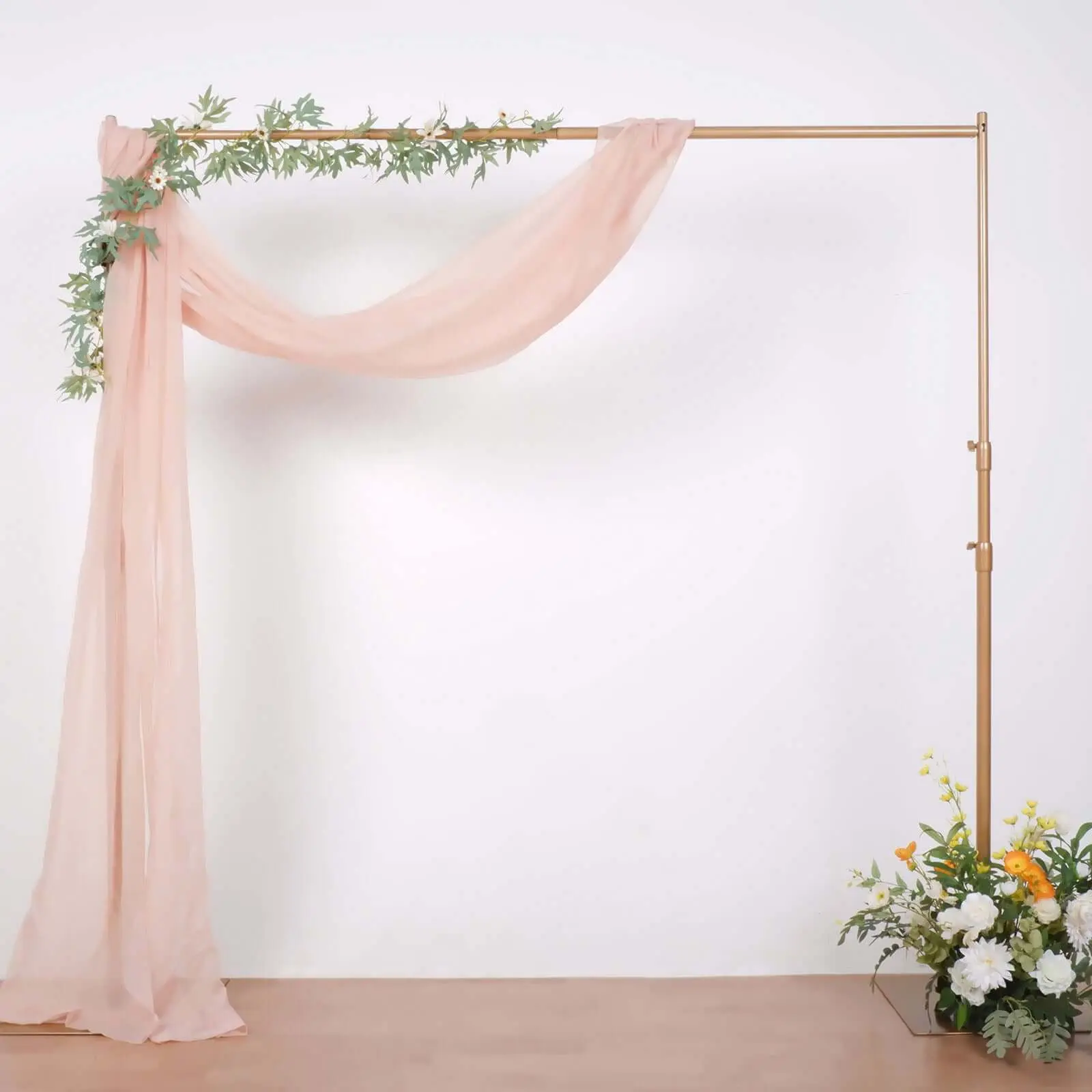 10ft Gold Metal Adjustable Heavy-Duty DIY Pipe and Drape Stand Set, Party Decor Backdrop Kit with Steel Base, Ideal for Banners
