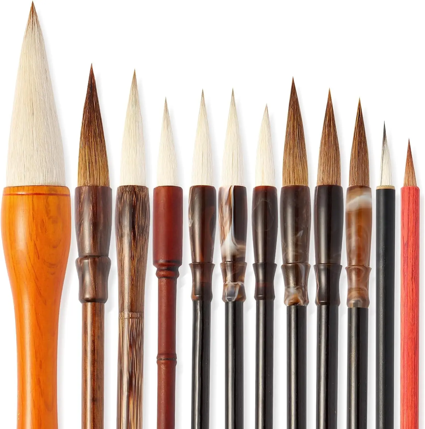 Chinese Calligraphy Brush Set,Premium Watercolor Sumi Brushes-12ps | Japanese Kanji Writing Brushes, Ink Painting, Goat Hair Tips, Professional Beginner Artist Kit with Roll-Up Bamboo Holder