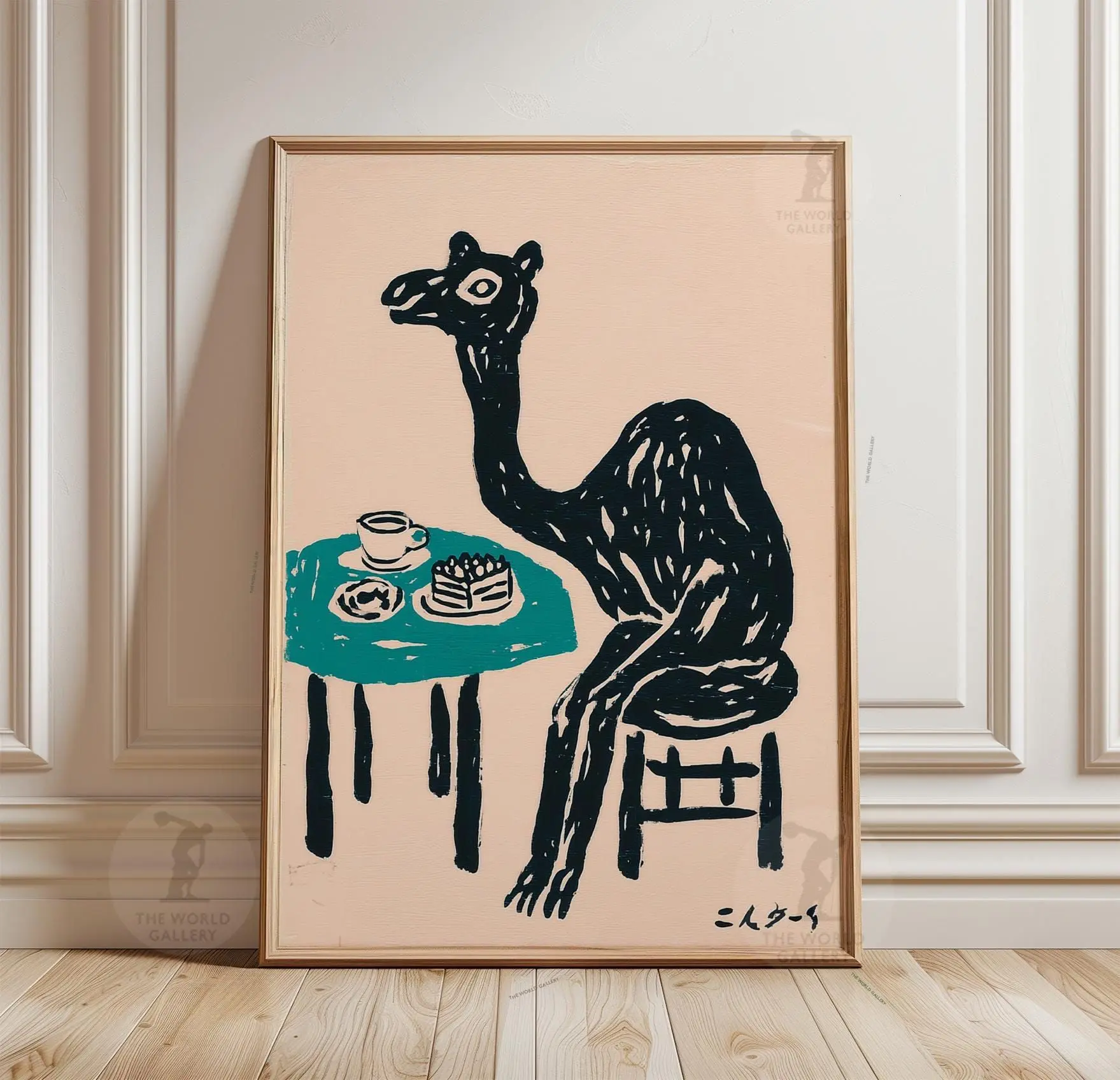 [SALE UP TO 40%] [Unframed] Camel Cafe Poster Print, Folk Art Animal Wall Art, Scandinavian Kitchen Decor