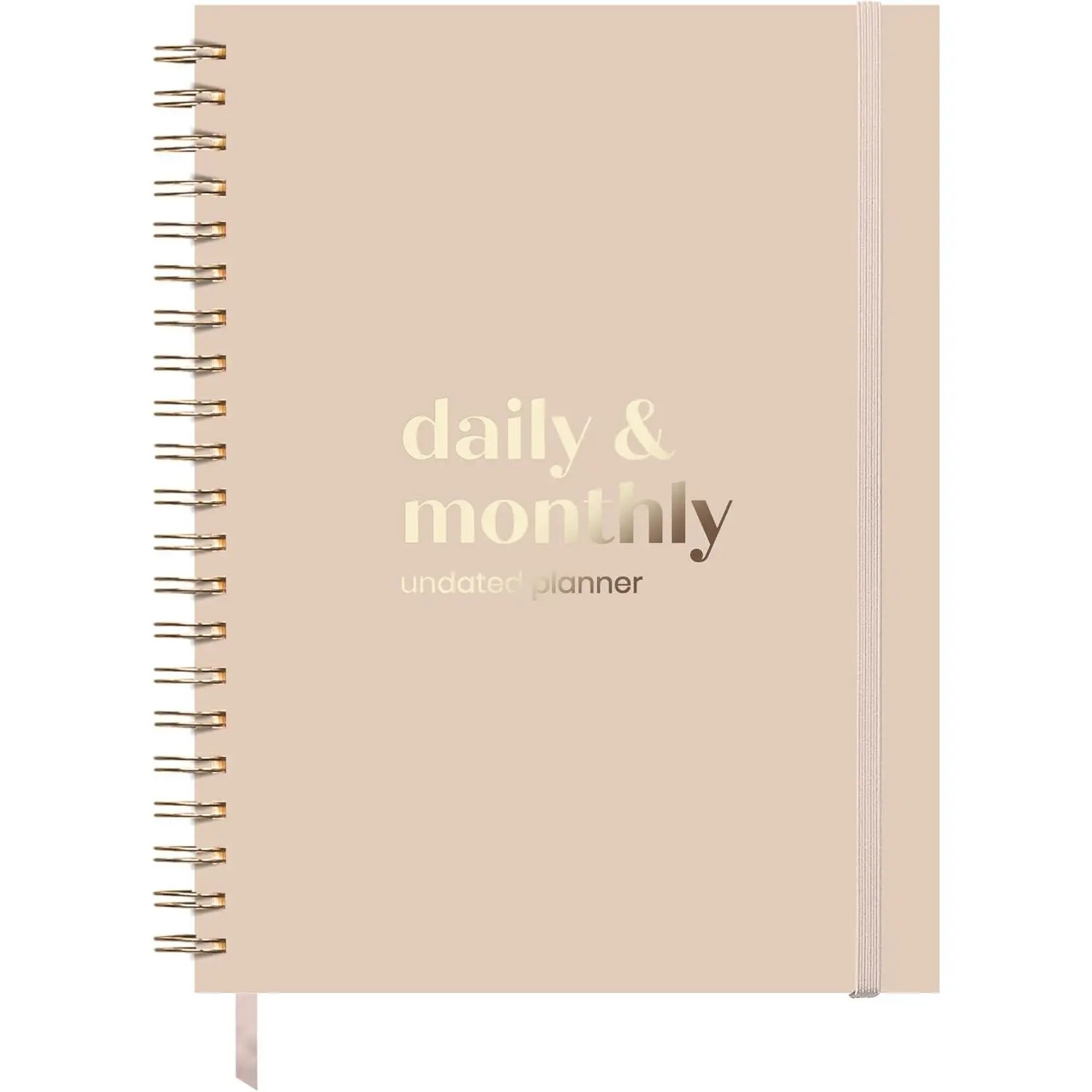 Beige Aesthetic Spiral Bound Planner, 8.5"x11" Undated 6-Month Large Daily Organiser, Full Page a Day, Hourly Schedule, Time Blocking, 2025-2026 Calendar, Hardcover for Productivity