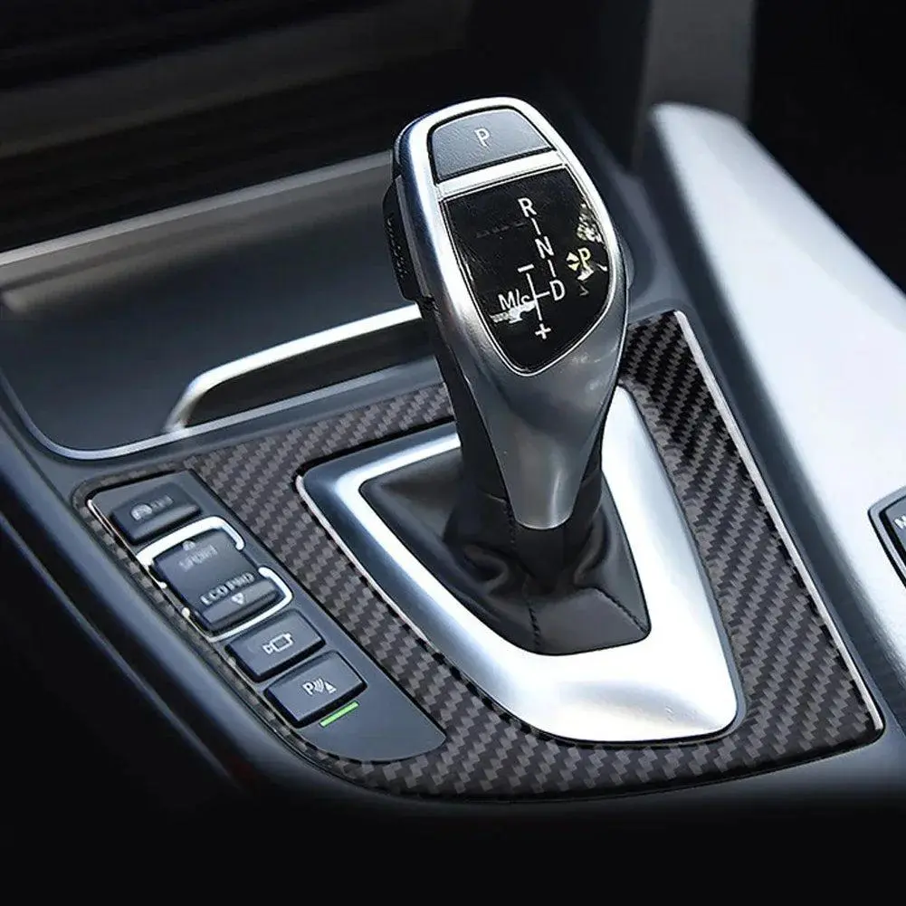 Carbon Fiber Car Center Control Shift Panel Decal Stickers with ABS Plastic Trim, Tool-Free Install DIY Adhesive, Exact Fit for BMW 3/4 Series F30-F36 Models (2014-2017) F30 F31 F32 F33 F34 F36 3GT, 18.7x16.4cm, Surface Protection, Sporty Interior Upgrade