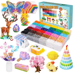 Fuse Beads Kit - 11,000 pcs 36 Color Craft Beads for Girls Aged 5-12, 5MM Melty Beads Set with 5 Pegboards, Ironing Paper & Chain Accessories, Ideal Christmas Birthday Gift