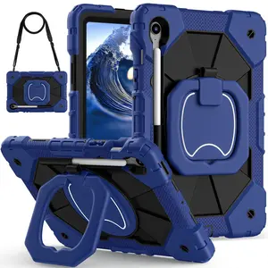 Full-Body Drop Protection Case for Samsung Galaxy Tab S11 & S10 Lite & A11 Plus 11" 2025,Compatible with Tab A9+/A9/S9FE/S9 11inch 2023 - Rotating Stand Pencil Holder Shoulder Strap Heavy Duty Shockproof Cover Kids - Black+Navy Blue Tablet Casing