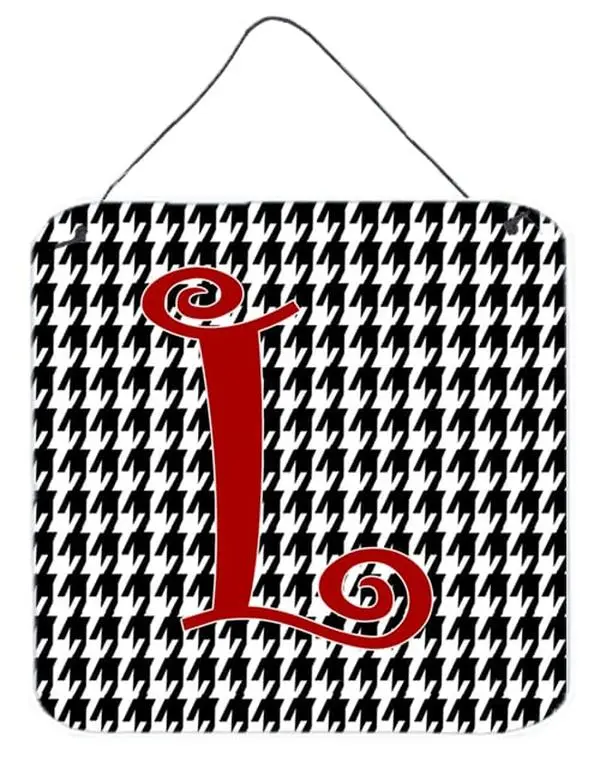 Letter L Initial Monogram Houndstooth Black Aluminium Metal Hanging Print, Home Decor Accessories for Wall or Door, Room Decor
