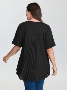 【Summer Turn-Up】Women's Stretchy Round Neck Rolled Cuff Sleeve T-Shirt, 2-Pack Holiday Gift for Easter, Mother's Day [M-6X] 2026 Summer Pick for Mother's Day