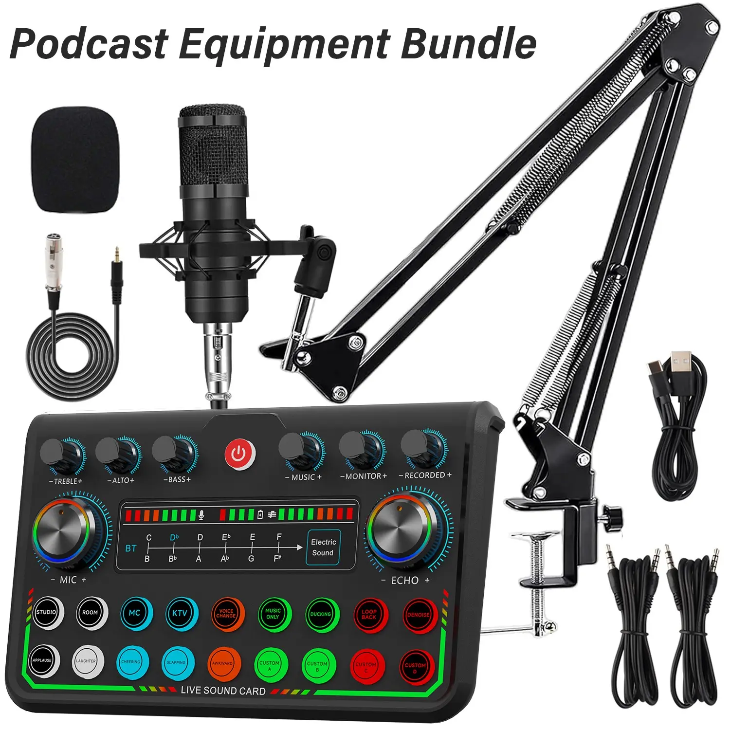 External sound card for live streaming, BM800 condenser microphone set, 4 voice converters, 5 sound effects+custom recording, one click noise reduction/cancellation of vocals/Bluetooth accompaniment, TikTok, YouTube karaoke, Singing Mic