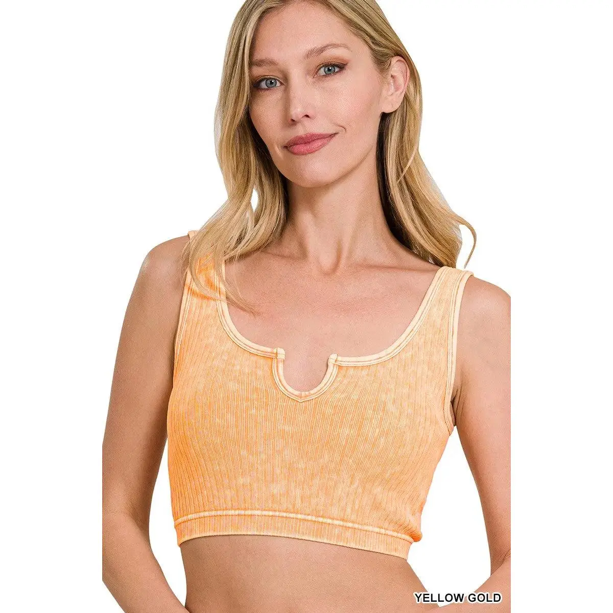 Yellow Gold Mineral Wash Keyhole Cutout Crop Top Bralette