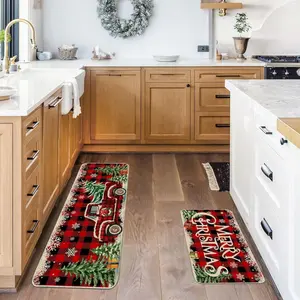 ‌Farmhouse Christmas Kitchen Decor 2PC Buffalo Plaid Rugs Soft Kitchen Mats for Floor Waterproof Indoor Rugs Home Decor Xmas‌ Boho Runner Rug