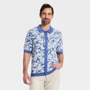 Men's Floral Print Short Sleeve Full-Button Polo Sweater - Goodfellow & Co