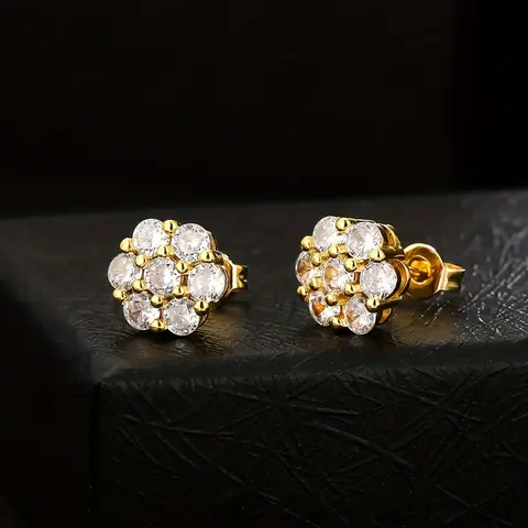 Iced Chics Hip-hop Flower Studs Earrings, Earrings Jewelry, Sparkling Zirconia Statement Earrings, Plum Blossom-shaped Ear Accessories, Made Of Copper Inlaid with Synthetic Zirconia, A Cost-effective Choice, Versatile Earrings