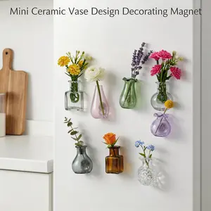8Pcs Magnetic Mini Vases for Fridge - Cute Small Glass Bottles for Decor - Strong Magnet Planter for Real or Faux Greenery - Aesthetic Kitchen Accessories Flower