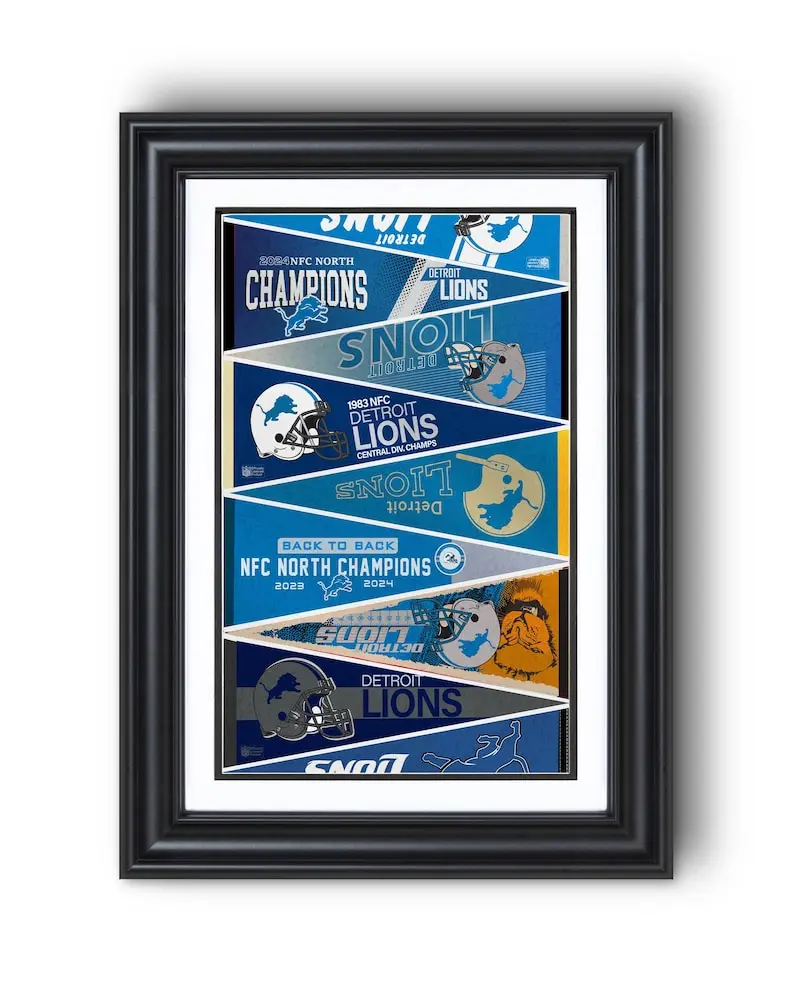 [Unframed] Detroit Lions Kings of the North Legacy Pennants Poster – Vintage to Modern Football Wall Art