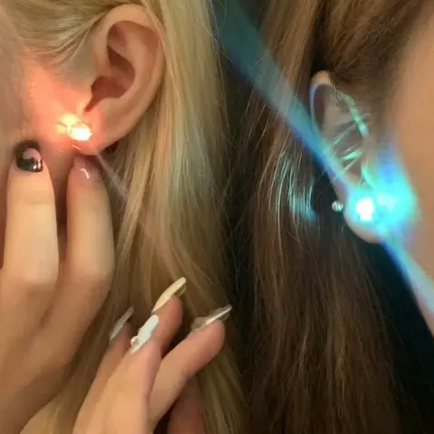 Battery-Powered LED Color-Changing Unisex Stud Style Earrings, Diamond-Inspired Dramatic Bright Decorative Studs, Trendy Metal Party Jewelry for Rave & Halloween, Dramatic Earrings