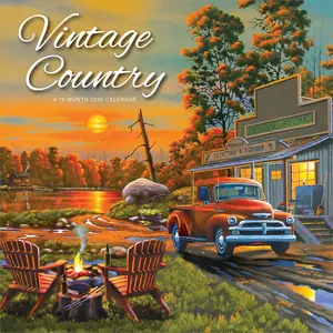 Vintage Country | 2026 12 x 24 Inch (Hanging) Monthly Square Wall Calendar | Featuring the Artwork of Geno Peoples | Plastic-Free | Hopper Studios | Cars and Trucks Artist
